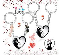 Benaton 2 Paia Portachiavi per Coppia di Gatti Innamorati, Coppie Portachiavi Portachiavi In Acciaio Inox Gatto a Forma di Cuore Amanti Portachiavi Regalo Festival, Portachiavi Dell’Amore o Amicizia