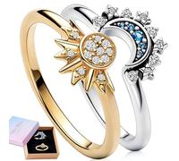 Benaton 2 Pezzi Anello Sole e Luna Anelli di Coppia Eleganti Regali per Uomo e Donna, Anelli Coordinati Anello Sole Luna con Zirconi per Compleanni Anniversari e Matrimoni (Con confezione regalo)