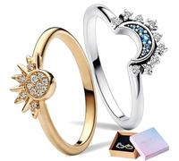 Benaton 2 Pezzi Anello Sole e Luna Anelli di Coppia Eleganti Regali per Uomo e Donna, Anelli Coordinati Anello Sole Luna con Zirconi per Compleanni Anniversari e Matrimoni (Con confezione regalo)