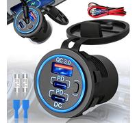 Benaton 3 Porte Presa USB 12V Caricabatterie da Auto Adattatore Impermeabile, Quick Charge 3,0 Presa di ricarica rapida per auto adattatore con interruttore, Sostituzione Accendisigari USB C Presa 12V