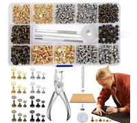 Benaton 360 Pezzi Set di Rivetti a Doppio Cappuccio in Metallo, Rivetti Tubolari a Doppio Cappuccio, Set di Rivetti in Pelle, 6mm/8mm/12mm, Strumento di Fissaggio in Pelle Fai da te (Pinze con Fori)