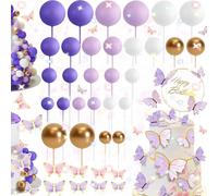 Benaton 54 Pezzi Happy Birthday Cake Topper per Torta di Farfalla, Topper per Torta con Mini Palloncini, Decorazione per Torta con Farfalla, palline per decorare torte, Per Della Festa Baby Shower