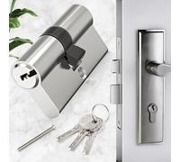 Benaton 70/29mm Euro Cilindro in Ottone, Cilindro Profilato a Doppio Cilindro, Nichel Satinato Serratura a Cilindro Chiave/Chiave con 3 Chiavi, Universale Cilindro Della Porta in Rame(Argento)