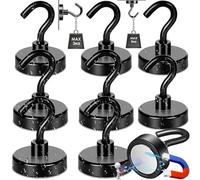 Benaton 8 Pezzi Ganci Magnetici Extra Forti, 16mm Ganci Magnetici Nero Forza di Trazione Extra Forte Magnete Neodimio 9kg, Gancio Magnetico Nero Calamite Neodimio Ganci Cucina Rotondo Ganci(16x35mm)