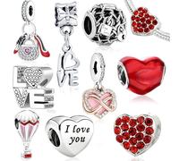 Benaton 9 Pezzi Ciondoli da Donna Compatibili con Bracciali e Collane, Amore Ciondolo Charm Pendant Compatibile Per Europei Bracciali Regali Charms da Donna Festa della mamma San Valentino Rossa