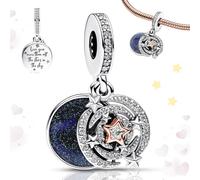 Benaton Moon and Stars Charms in argento sterling 925 con ciondoli in zirconi per l'Europa Braccialetti con ciondoli, Collane Pendente Perline Gioielli Regalo per Le Donne Amici di Famiglia