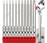 Benaton Set 11 Pezzi Magnetiche Torx Lunghe 1/4" Inserti, 100mm T6-T40 Cacciavite Bit, Testa Sfera Esagonale Avvitatore (2/2,3/2,5/2,7/3,3/3,9/4,4/5/5,5/5,9/6,7mm)