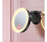 Benbilry Specchio ingranditore a ventosa con luce 10X, specchio da trucco da parete con ventosa, per bagno, luci a 3 colori e luminosità regolabile, 2 in 1, da tavolo per scrivania, nero