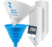 BenBow Filtro per Vernice 125µ x 250 Pezzi - Filtro monouso in Carta con Tessuto in Nylon e Comodo Imbuto in Silicone - per filtrare Vernici e Colori da impurità