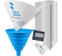 BenBow Filtro per Vernice 190µ x 1000 Pezzi - Filtro monouso in Carta con Tessuto in Nylon e Comodo Imbuto in Silicone - per filtrare Vernici e Colori da impurità