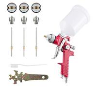 Benbow Kit Pistola per verniciare a spruzzo HVLP con Tazza in Plastica da 600 ml e Corpo in Alluminio - Pistola per Verniciatura ad Alta Precisione con Set di Ugelli da 1,4 mm + 1,8 mm + 2,5 mm