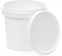 BenBow Secchio con coperchio, 1 l, bianco, 100 x 1 l, per alimenti, stabile, ermetico, a prova di perdite, inodore, in plastica, vuoto