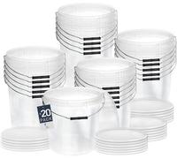 BenBow Secchio con coperchio 20l trasparente 20x 20 litri - sicuro per gli alimenti, stabile, ermetico, a prova di perdite - contenitore per la conservazione in plastica, con manico in metallo - vuoto