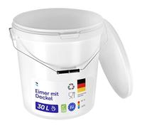 BenBow Secchio con coperchio, 30 l, bianco, 3 x 30 litri - Alimentare stabile ermetico a prova di perdite neutro inodore contenitore in plastica con manico in metallo vuoto - per uso domestico