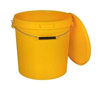 BenBow Secchio con coperchio, 30 l, giallo, 3 x 30 litri - Alimentare stabile ermetico a prova di perdite neutro inodore contenitore in plastica con manico in metallo vuoto - per uso domestico