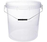 BenBow Secchio con coperchio, 30 l, trasnparente, 3 x 30 litri - Alimentare stabile ermetico a prova di perdite neutro inodore contenitore in plastica con manico in metallo vuoto - per uso domestico