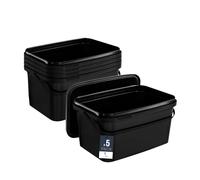 BenBow Secchio rettangolare con coperchio 5x 5l nero - adatto al contatto con alimenti, contenitore di plastica impilabile con manico - vuoto
