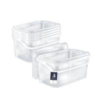 BenBow Secchio rettangolare con coperchio 5x 5l trasparente - adatto al contatto con alimenti, contenitore di plastica impilabile con manico - vuoto