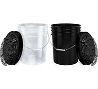 BenBow Set di 2 secchi per il lavaggio dell'auto, 20 l, trasparenti e nero, con 2 filtri antisporco e 2 coperchi, per auto professionale, a mano