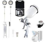BenBow Set pistola per verniciatura PK60 HVLP 1,4 mm + ugello da 1,8 mm + contenitore per vernice da 600 ml + valigetta + riduttore di pressione 9,6 bar + filtro per vernice 190µ x 50 pezzi - ideale