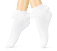 Bencailor 1 Paio Calzini con Volant Calze con Volant Eleganti Calzini Anni '70 con Pizzo Calzini in Cotone Elastico Calzini da Danza Classica in Merletto alla Caviglia per le Donne(Bianco)