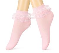 Bencailor 1 Paio Calzini con Volant Calze con Volant Eleganti Calzini Anni '70 con Pizzo Calzini in Cotone Elastico Calzini da Danza Classica in Merletto alla Caviglia per le Donne(Rosa)