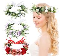 Bencailor 3 corone di fiori regolabili per capelli, stile bohémien, per donne, ghirlande, matrimoni, feste, rinascimentali, accessori per foto di festival (colore romanzo)
