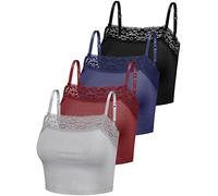 Bencailor 4 Canotte Corte Senza Maniche Top con Bordi Pizzo Canottiere Scollo per Donna (XL, Grigio, Rosso Vino, Blu Navy, Nero)