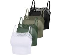 Bencailor 4 Canottiere da Donna in Pizzo con Spalline Sottili, Bralette, Crop Top, Mezza Canotta a Fascia in Pizzo, per Donne e Ragazze, L, Bianco, Verde Sottaceto, Scuro, Nero