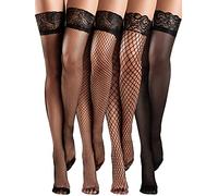 Bencailor 4 Paia Calze Autoreggenti a Rete Velate a Coscia con Top in Pizzo Silicone per Donna(Nero,L)