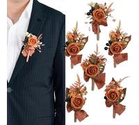 BENCENTRE Boutonniere da uomo, boutonnieres, boho, boutonniere, sposo e testimoni dello sposo, per cerimonie di nozze, anniversari, cene formali e serate di laurea (set da 6)