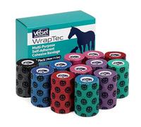 Benda coesiva per cavalli, cani e animali domestici, confezione da 12 | involucro veterinario autoadesivo, 10 cm x 4,5 m, colori assortiti | flessibile, traspirante per la cura delle ferite e