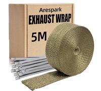 Benda Termica Moto, Arespark Nastro Termico Isolante, 5M D'oro Bende Termiche Moto Fatto di Fibre di Basalto con 10 Fascette Metalliche, per Collettori di Scarico Moto e Auto