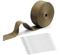 Benda Termica per Scarico Marmitta 12M Bende Termiche Moto Nastro Termico Protezione Calore Scarico Fatto di Fibre di Basalto con 10 Fascette Metalliche per Collettori Automobile (Marrone Oro)