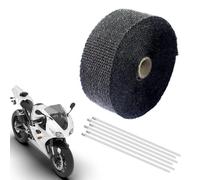Bende Termiche Moto,5M Nero Nastro Termico Isolante in Fibra di Vetro con 6 Fascette Metalliche,Benda Termica per Scarico Marmitta,Benda Termica per Scarico Moto,Isolante Termico,Nastro Termico