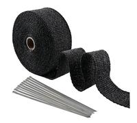 Bende Termiche Moto, Protezione Calore Nastro, Benda Termica per Scarico Marmitta, 5M Nero Nastro Termico Isolante in Fibra di Vetro con 10 Fascette Metalliche, Per Tubo Scarico Moto e Automobile