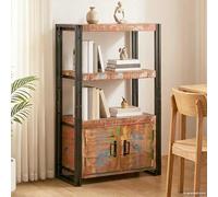 Bendmaxx Libreria con ante marrone in legno massiccio riciclato e metallo, 72 x 33 x 110 cm, con 3 scomparti, maniglie in metallo, ideale come scaffale da terra, scaffale per soggiorno e studio