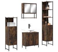 Bendmaxx Set di 4 mobili da bagno in legno di rovere affumicato, con armadietto a specchio, mobiletto sottolavabo, armadietto alto e spazio per organizzare il bagno, montaggio a parete