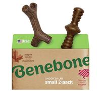 Benebone Confezione da 2 bastoncini di acero indistruttibili per masticatori aggressivi, a lunga durata, resistenti alla noia per cani, vero sapore di pancetta e legno d'acero, per cani di piccola