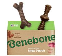 Benebone Confezione da 2 bastoncini di acero indistruttibili per masticatori aggressivi, a lunga durata, resistenti alla noia per cani, vero sapore di pancetta e legno d'acero, per cani di grossa