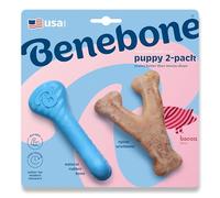 Benebone Cucciolo Conf. da 2 Rubber Bone/Wishbone Bacon, Tiny