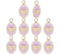 BENECREAT 10 Ciondolo In Ottone Placcato Oro 18K e Zirconia Cubica, Ciondolo A Forma di Farfalla In Smalto Viola per La Creazione di Gioielli, 18x12x2.5mm