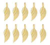 BENECREAT 10 pz Ciondolo A Forma di Ala In Ottone Placcato Oro 14K, Ciondolo A Forma di Ala D'Angelo In Ottone con Anello di Congiunzione per La Creazione di Gioielli con Bracciale e Collana, 21x7x2mm