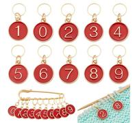 BENECREAT 10 Pz Numero 0-9 marcatori Punto, Ciondolo in Lega Smaltata, Marcatori per Punti di Bloccaggio per Maglieria, Tessitura, Cucito, Accessori, Trapuntatura, Creazione di Gioielli, Rosso
