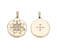 BENECREAT 10PCS Micro Pave Cubic Zirconia Charms Placcato 18K Oro Piatto Rotondo Pendenti per Orecchini Braccialetto Collana Creazione di Gioielli, 10.5x8x2mm