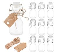 BENECREAT 12 Pack 60ml Mini Bottiglie di Vetro con Coperchio Oscillante con 20 PCS Cartellini e 1 PC Corde di Canapa per Bomboniere, Arredamento