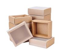 BENECREAT 12 Pack Scatole Regalo in Carta Kraft con Coperchio in PVC Satinato Scatola per Cassetti 10.5x8.5x4 cm per Biscotti Dolci e Caramelle Spuntini Diserbo Bomboniere Feste, Burlywood