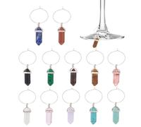 BENECREAT 12 Set di Ciondoli per Calici da Vino, Etichette Identificative per Pietre Preziose Etichette per Marcatori di Bevande con Ciondolo e Cerchio per Cocktail Champagne per San Valentine's Day