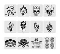 BENECREAT 12PCS Modello di teschio di plastica di disegno, 30x30cm Halloween tema pittura Template Stencil per Scrabooking Card Making, DIY Wall Floor Decorazione