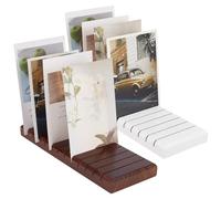 BENECREAT 2 pezzi Espositore per Biglietti di Auguri, Portacartoline in Legno con 12 Scomparti per Biglietto Natalizio, Foto, Buste, 23,8 x 8,8 x 2 cm, Marrone & Bianco